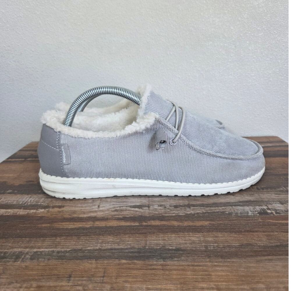 Hey Dude Wendy Corduroy Gray Woman's Slip-on Faux Fur Lining Shoes Size 9 - Picture 3 of 9